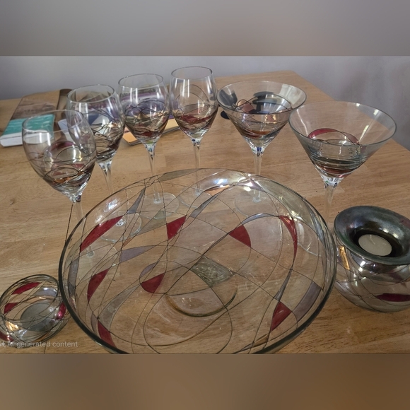 Partylite Mosaic Glassware - Large Bowl, Wine & Martini Glasses, Votive Holders - Picture 1 of 9